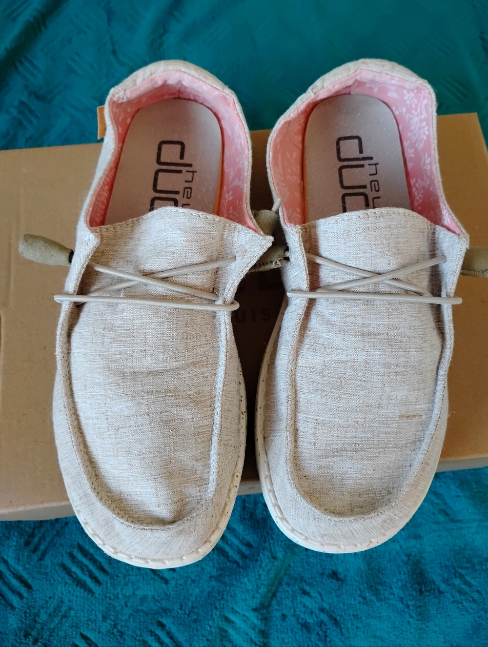Hey Dude Beige Linen Slip-On Sneakers with Speckled White Sole